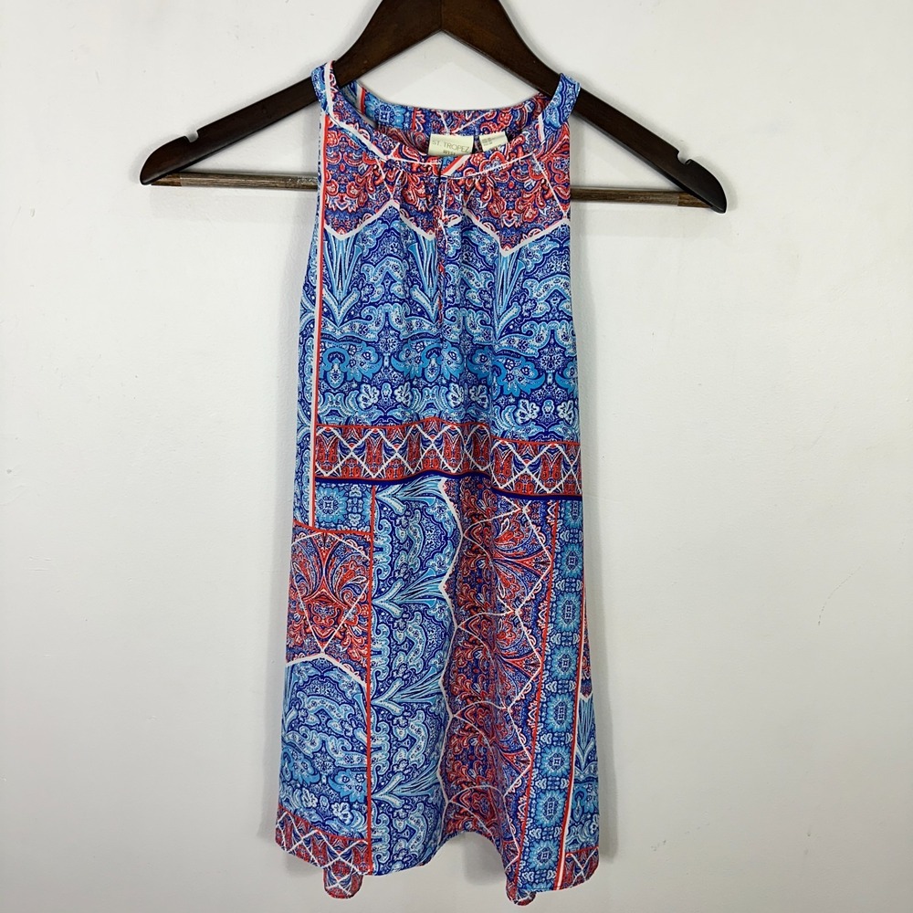 St Tropez West Sleeveless Top M Blue Paisley Boho Coastal Resort Vacation Beachy